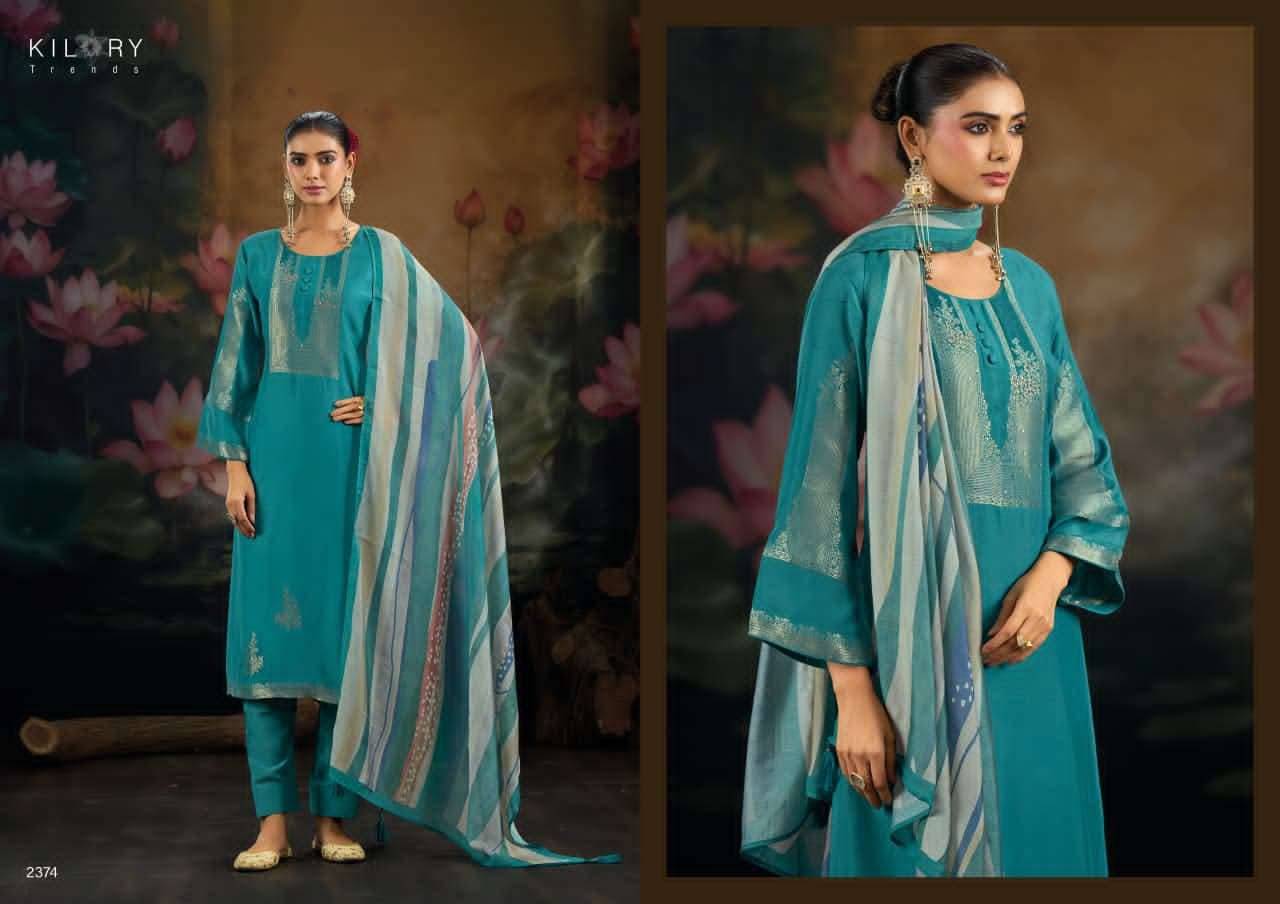 REEM By KILORY TRENDS 2371 To 2374 Series Stylish Beautiful Colourful PURE MUSLIN JACQUARD SILK Dresses At Wholesale Price